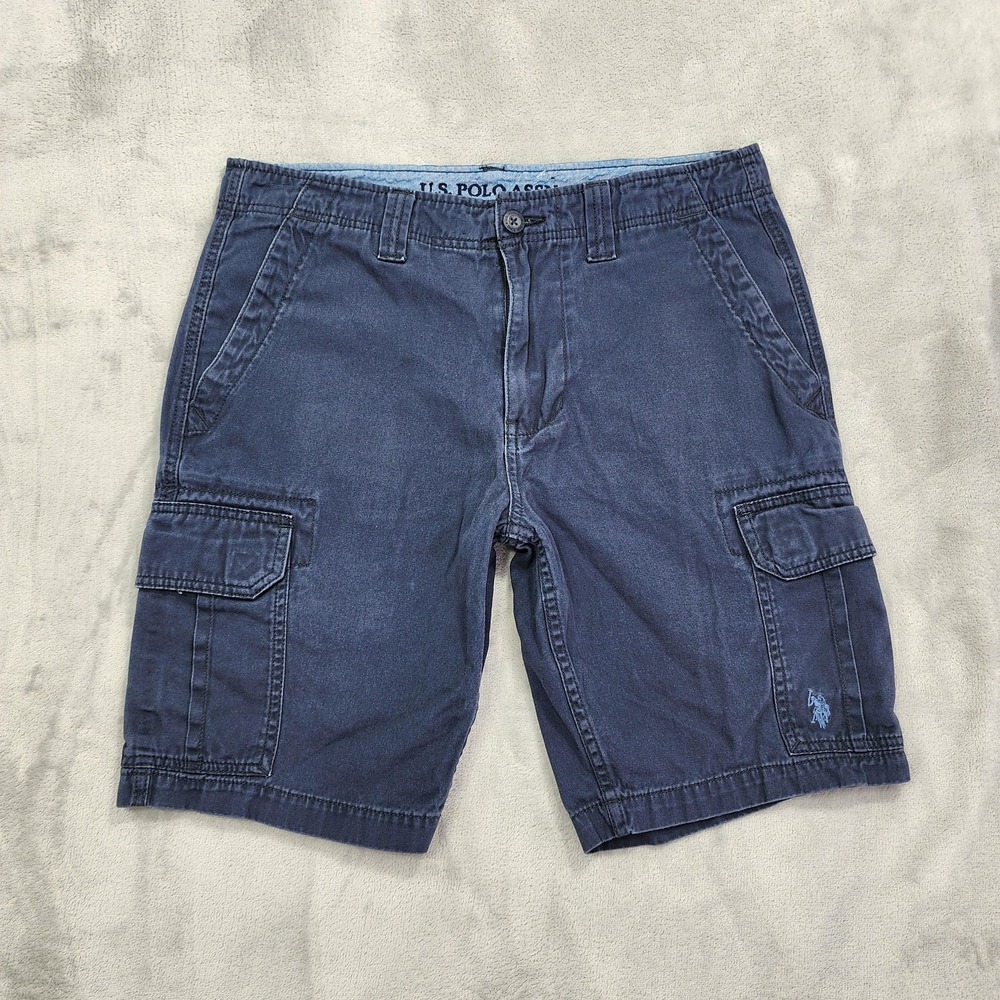 U.S. Polo Assn Shorts Mens 32 Blue Cargo‎ Canvas Relaxed Fit 11 Inseam Casual